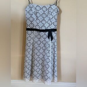 NWT ABS Allen Schwartz Strapless Black & White Lace Fit & Flare Dress Women’s 4